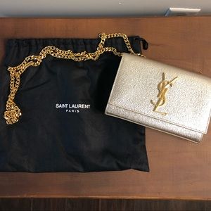 Saint Laurent Ysl Monogram Silver Leather Purse